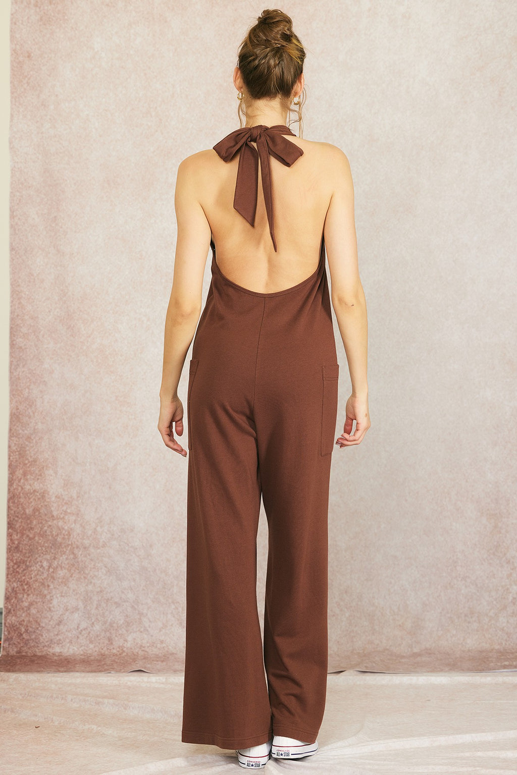 COTTON TERRY HALTER JUMPSUIT