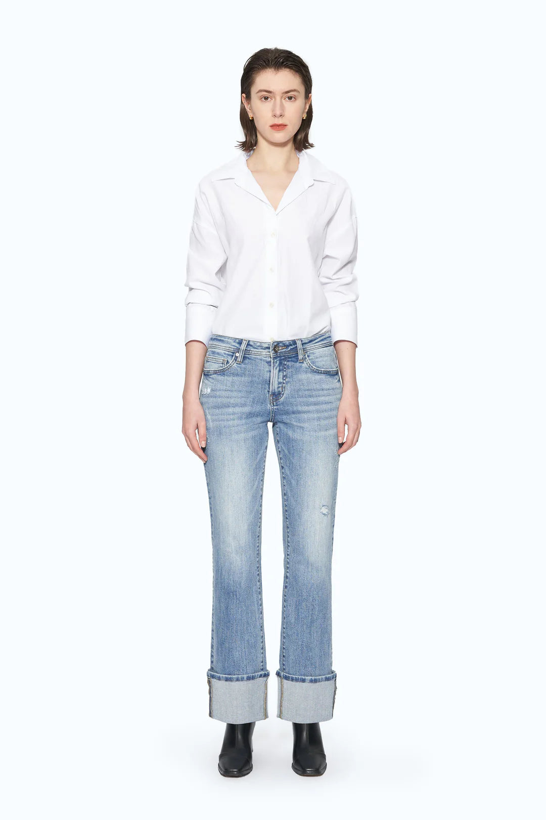 BAYEAS FLORA RISE STRAIGHT CUFFED JEANS