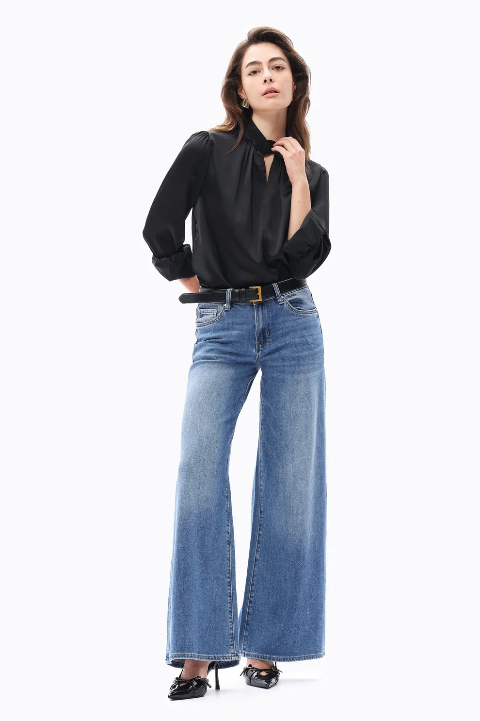 BAYEAS MID RISE WIDE LEG JEAN (MEDIUM WASH)