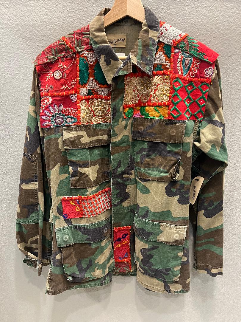 LAURA MILITARY CAMO EMBROIDERD DENIM JACKET