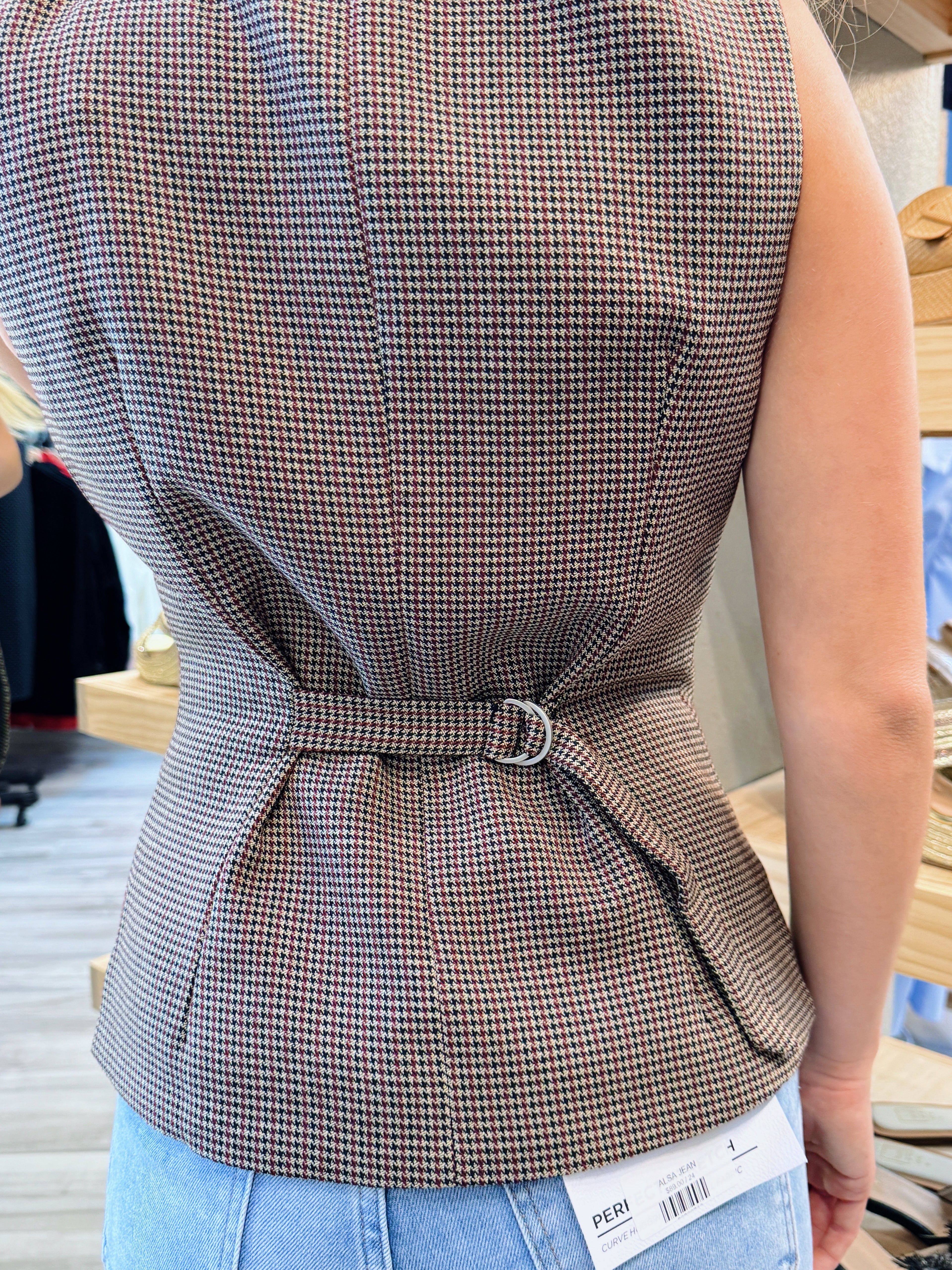 FALL PLAID VEST W/ ADJ. BUCKLE