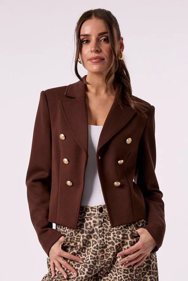CHARLOTTE CROPPED BLAZER IN CHOCO