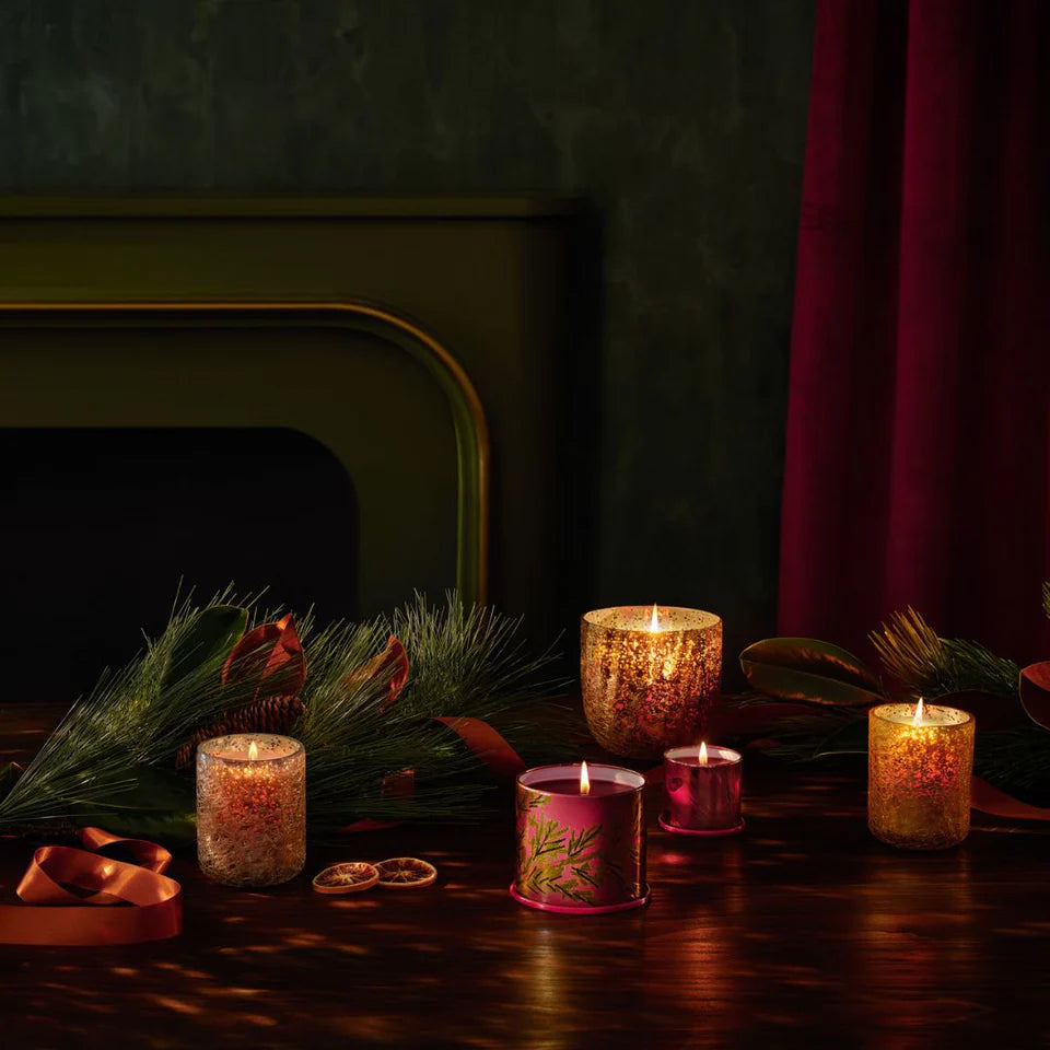 CRIMSON WOODS LARGE BOXED CRACKLE GLASS CANDLE