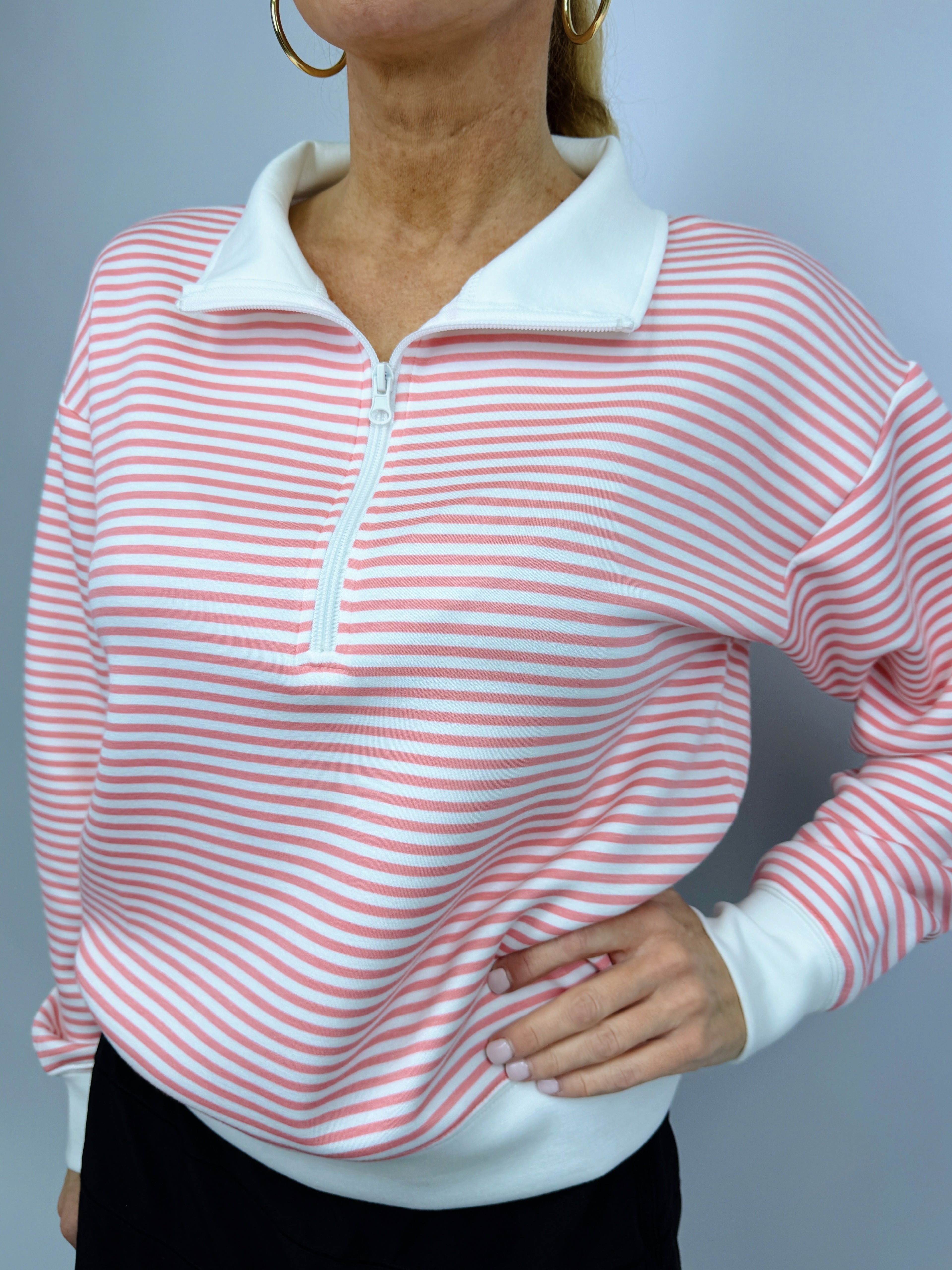 PREPPY PINK STRIPED ZIP TOP