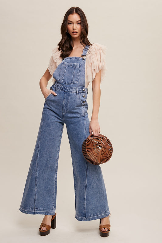 DENIM WIDE LEG OVERALLS