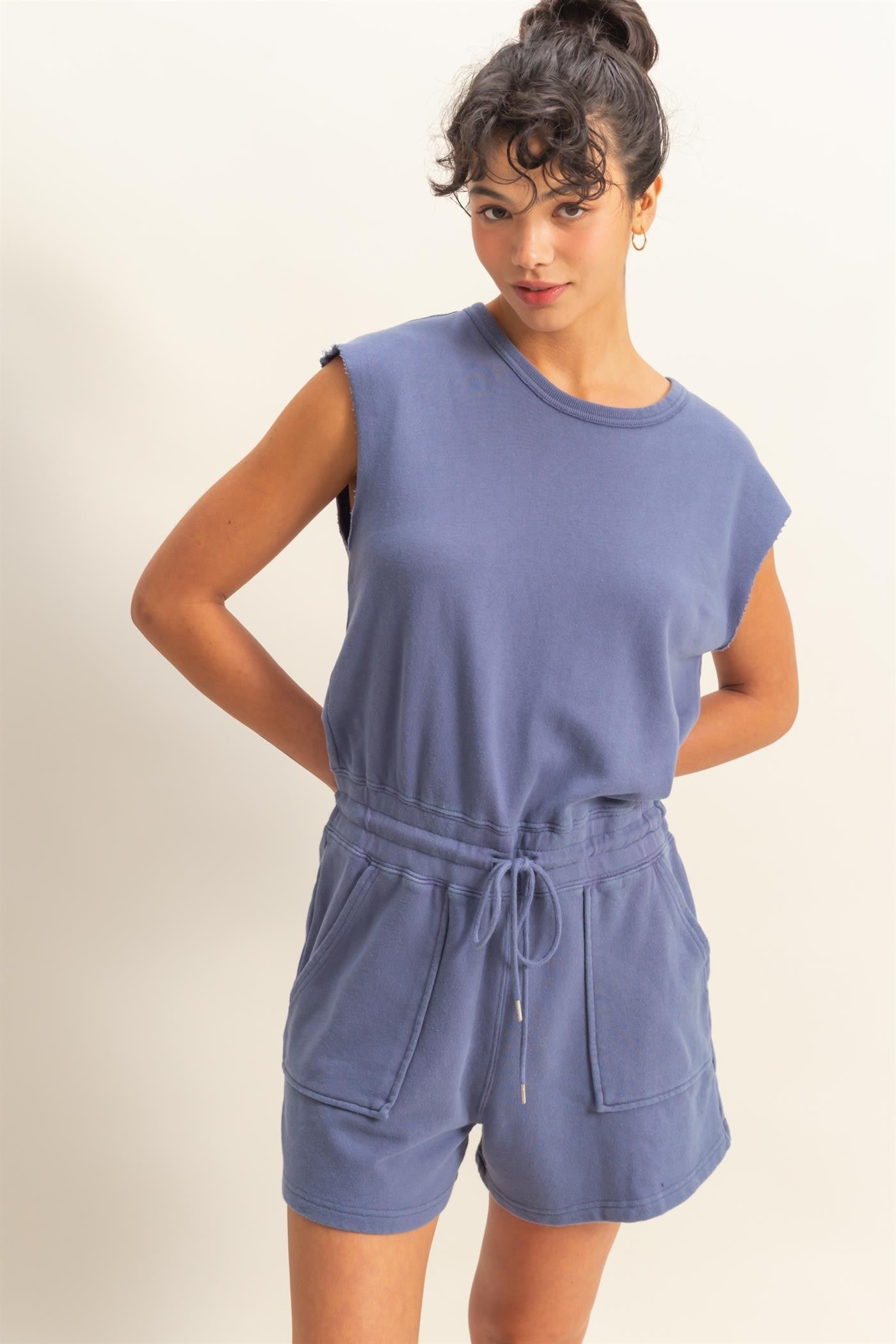 SLEEVELESS DRAWSTRING ROMPER