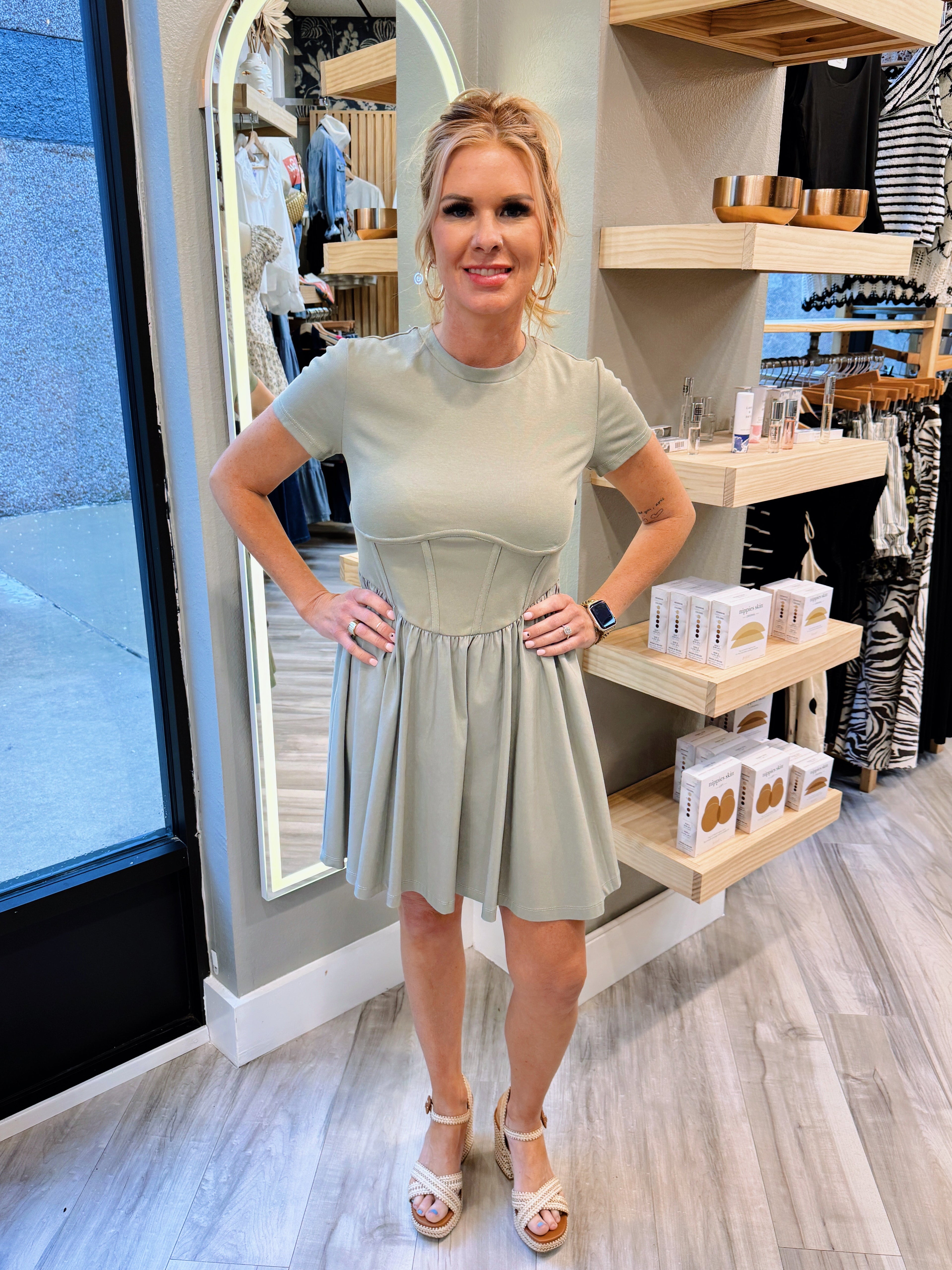 CORSET SAGE TEE MINI DRESS