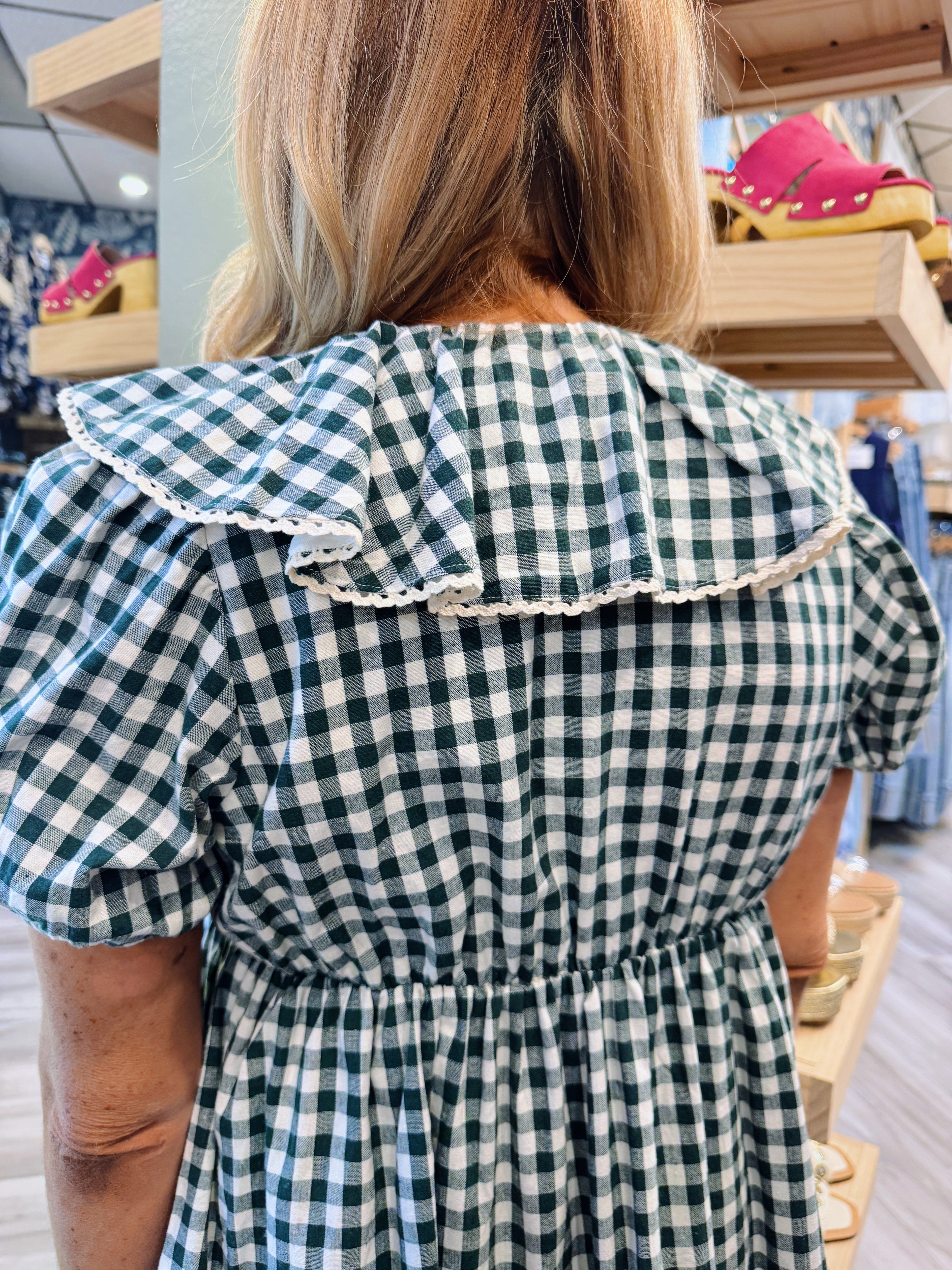 GREEN GINGHAM GIGI MINI DRESS