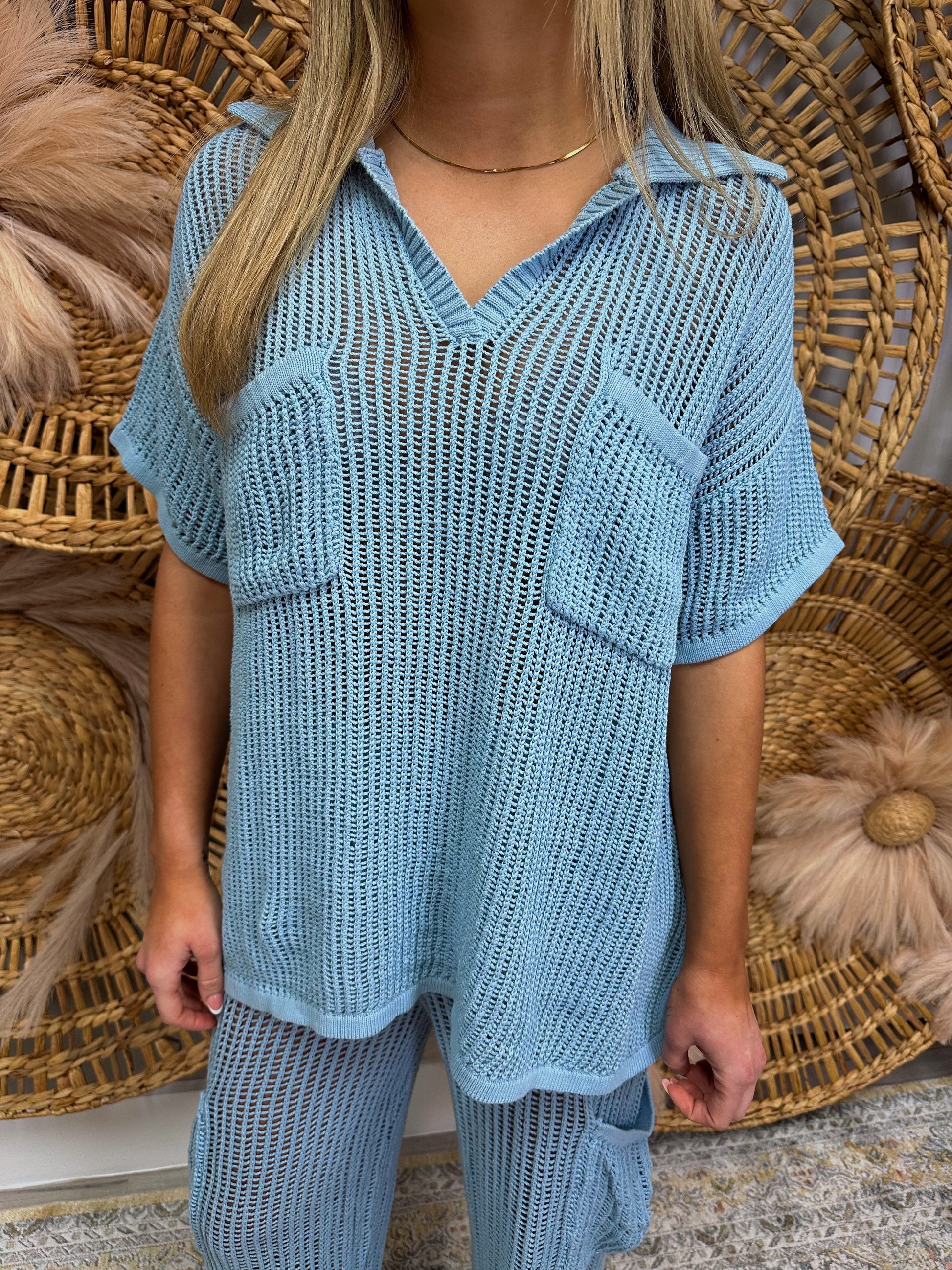 CROTCHET V-NECK & CARGO PANT SET