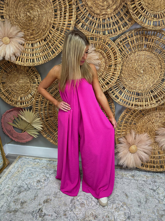 FLOWY STRAPLESS WIDE LEG JUMPSUIT