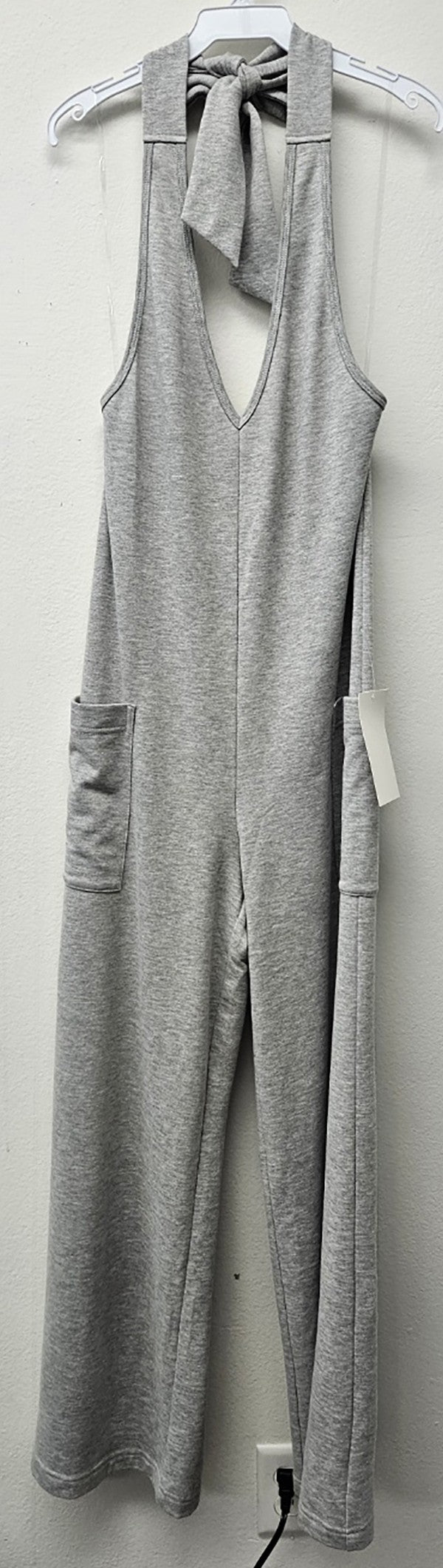 COTTON TERRY HALTER JUMPSUIT