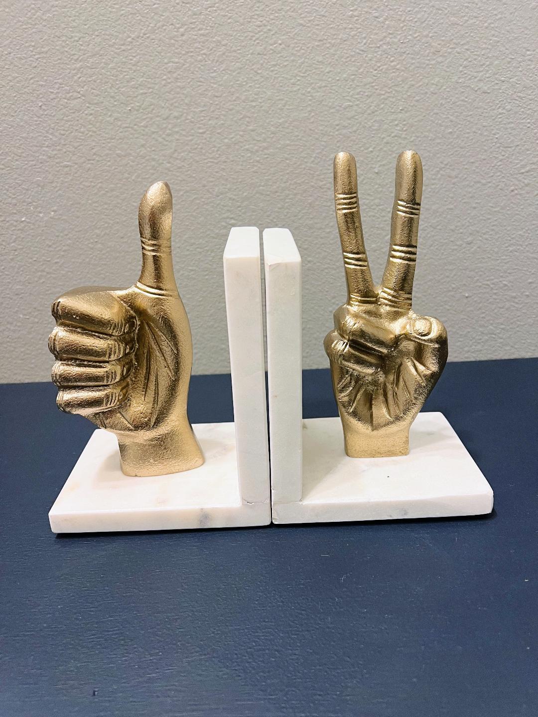 METAL HAND SIGN BOOKENDS