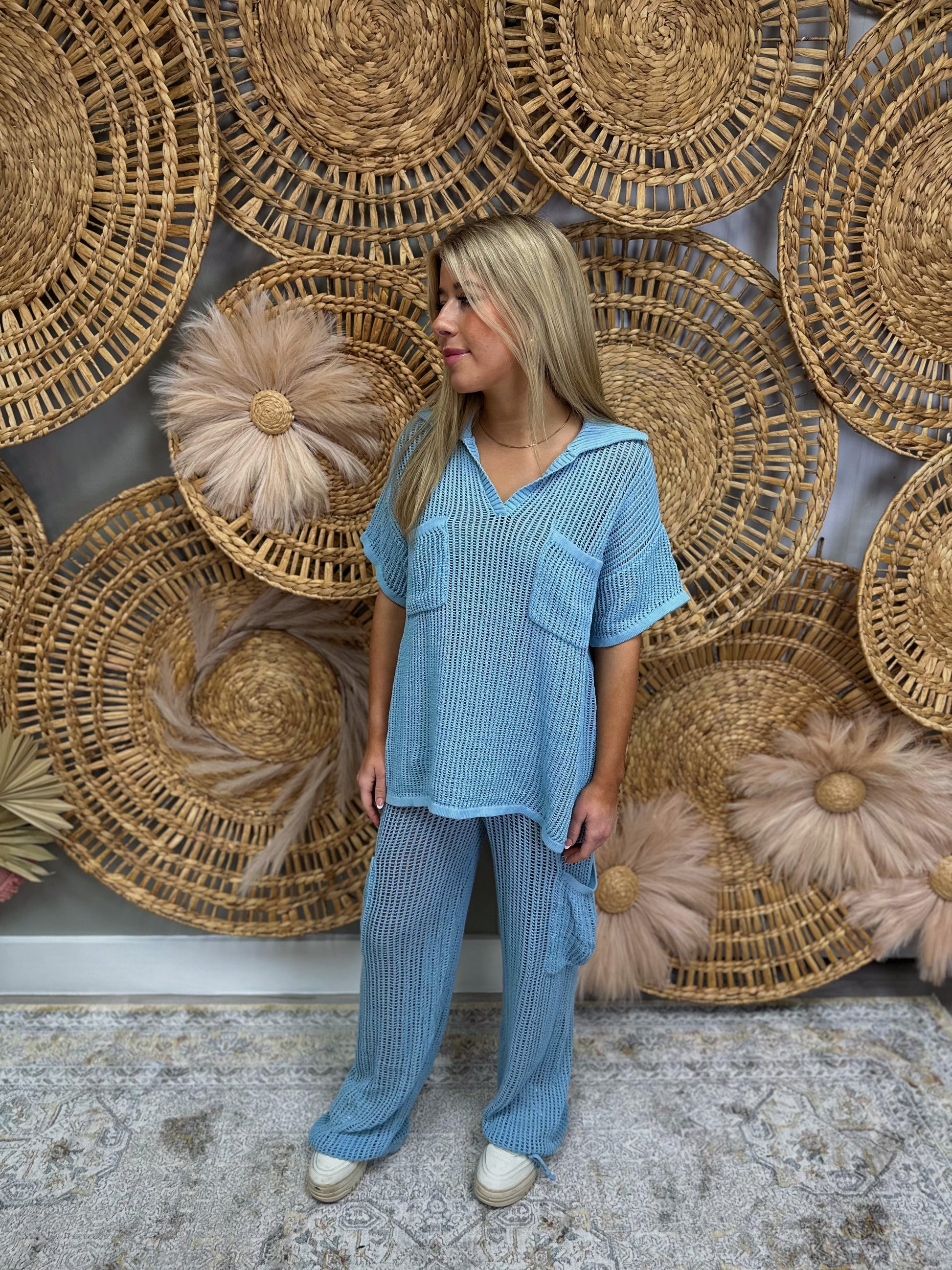 CROTCHET V-NECK & CARGO PANT SET