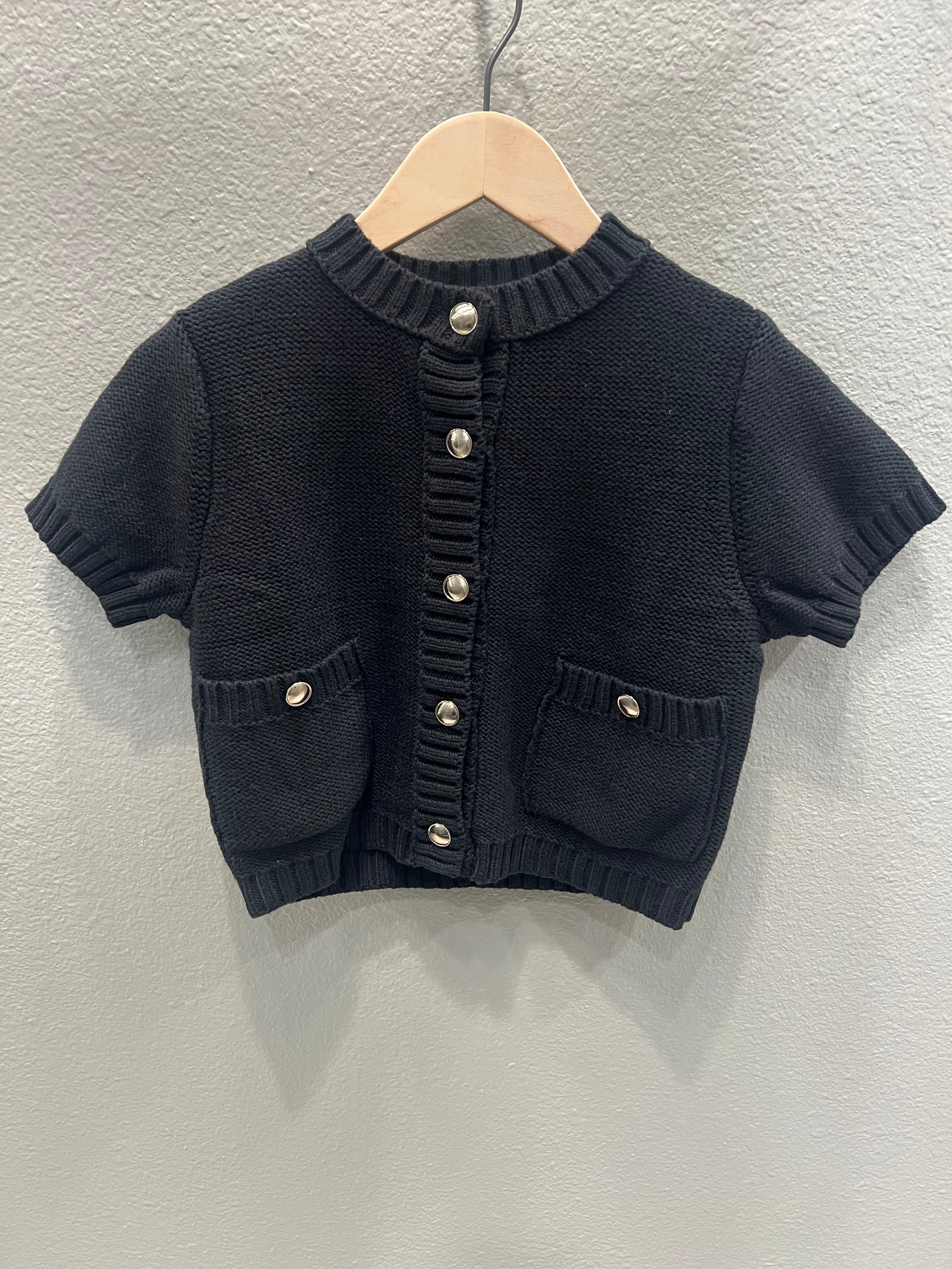 BLACK KNIT CROPPED CARDIGAN TOP