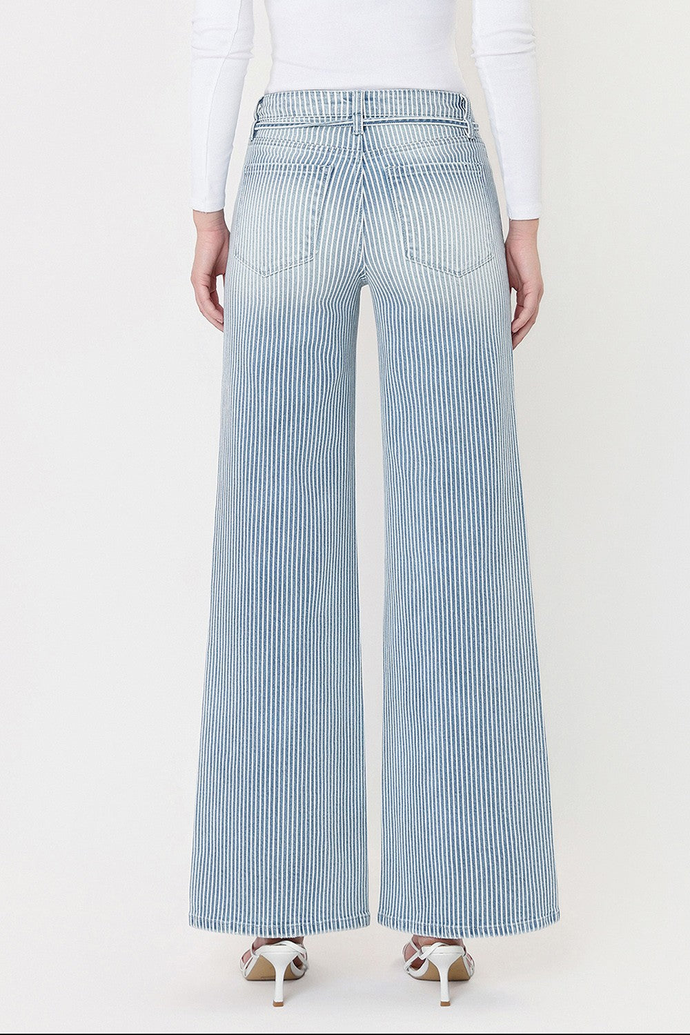 VERVET KATE STRIPE HIGH RISE WIDE LEG W/ TIE JEAN