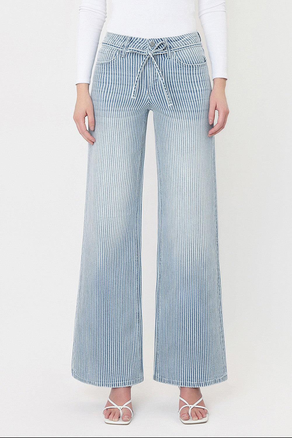 VERVET KATE STRIPE HIGH RISE WIDE LEG W/ TIE JEAN