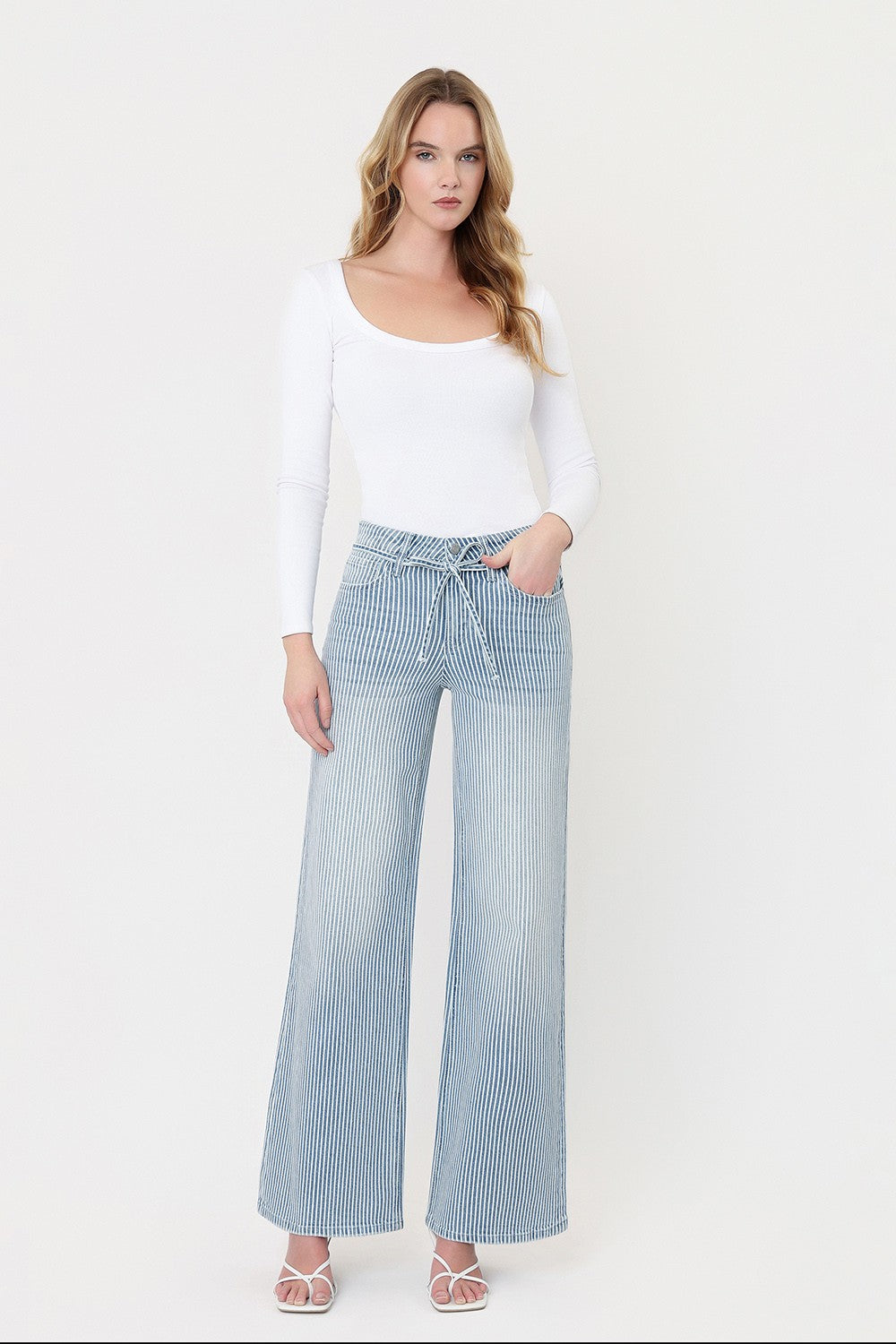 VERVET KATE STRIPE HIGH RISE WIDE LEG W/ TIE JEAN