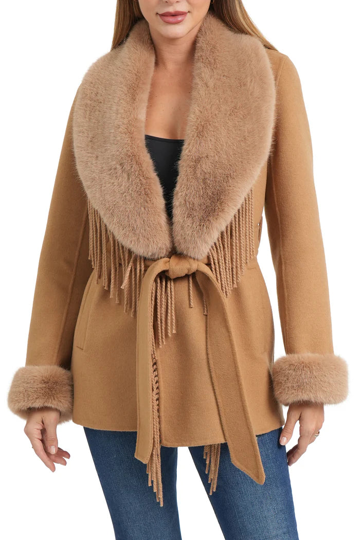 CHARLOTTE CAMEL FRONT TIE COAT