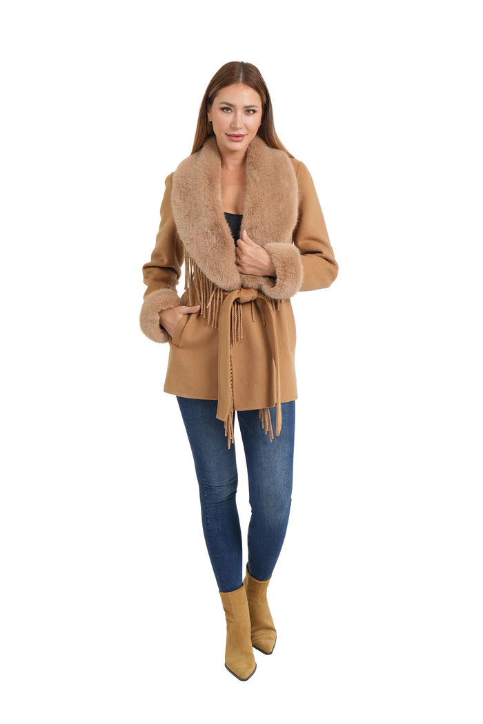 CHARLOTTE CAMEL FRONT TIE COAT