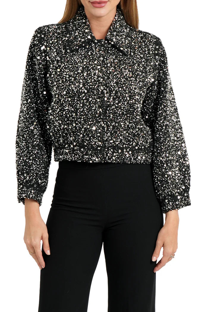 BLACK JEWELED BOMBER JACKET