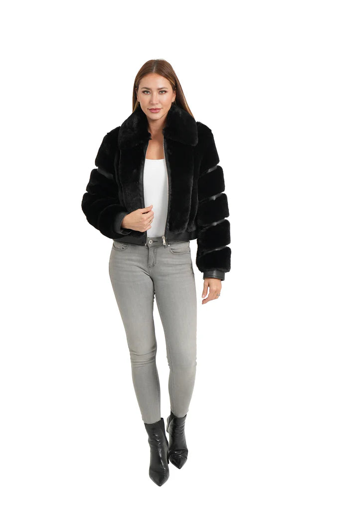 KATIE ZIP UP BLACK FUR JACKET