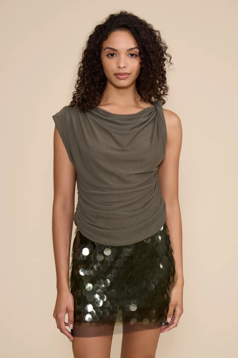 ALULA SEQUINED OLIVE MINI SKIRT