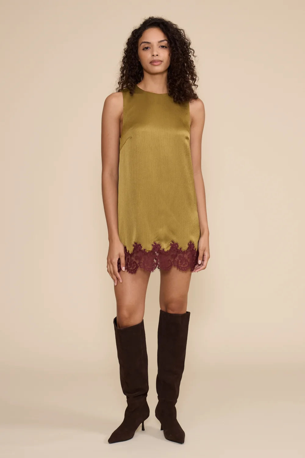 ROXY LACE HEM DRESS--CHARTRUSE