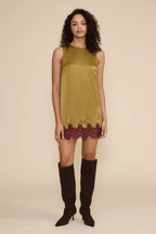 ROXY LACE HEM DRESS--CHARTRUSE