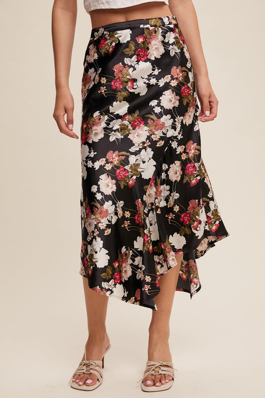 FLORAL PRINT MIDI SKIRT