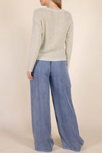 BLUE TENCEL PANTS W/ SMOCKED WAIST