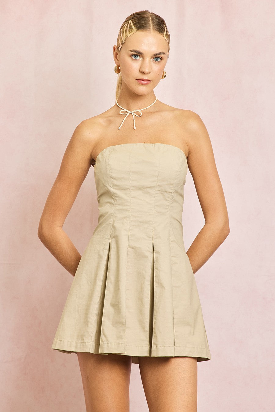 COTTON SLEEVLESS PLEAT DRESS