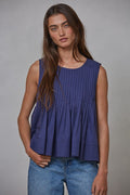 NAVY PLEATED TOP