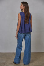NAVY PLEATED TOP