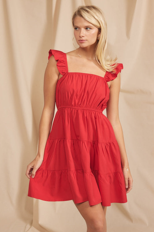 RUFFLE SLEEVED TIERED DRESS