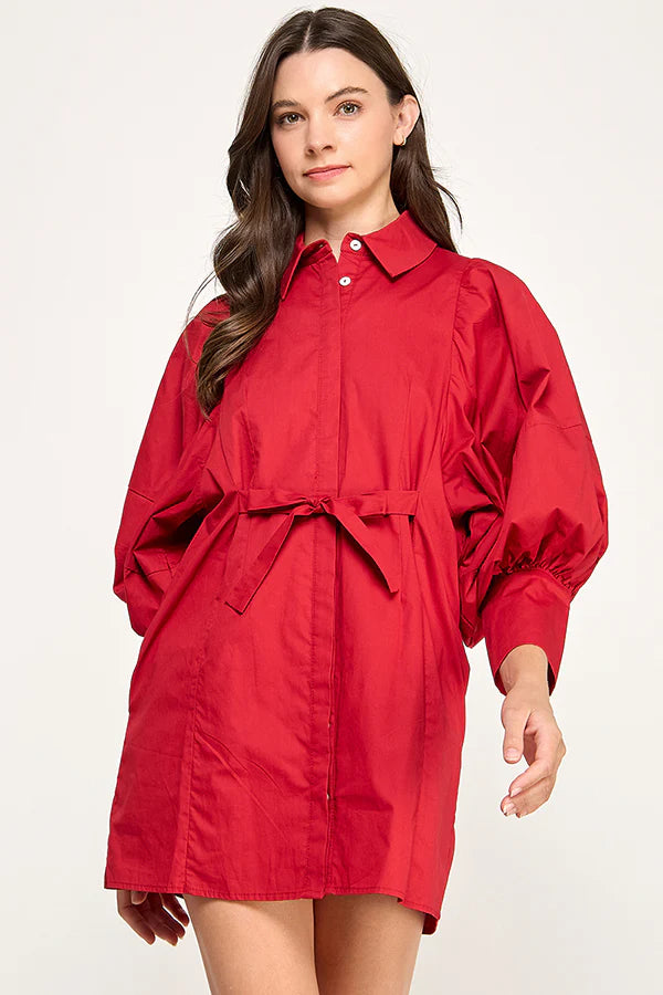 BIG PUFF MINI POPLIN DRESS (RED)
