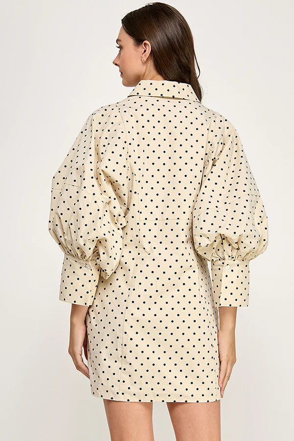 BIG PUFF MINI POPLIN DRESS (POLKA DOT)