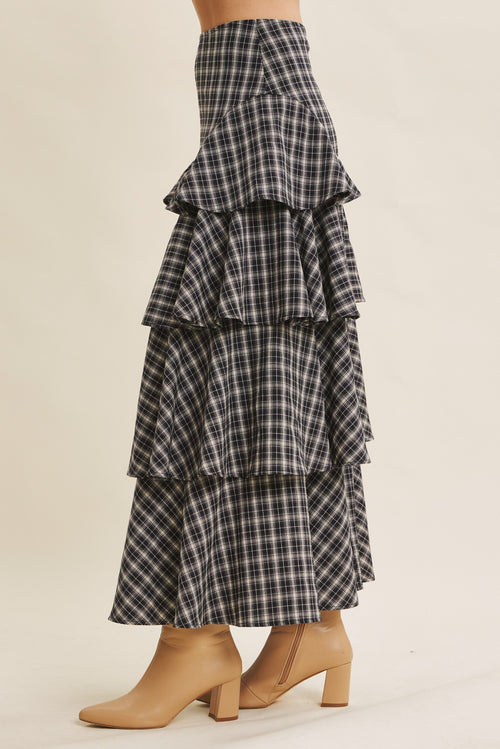 TIERED RUFFLE PLAID SKIRT