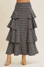 TIERED RUFFLE PLAID SKIRT