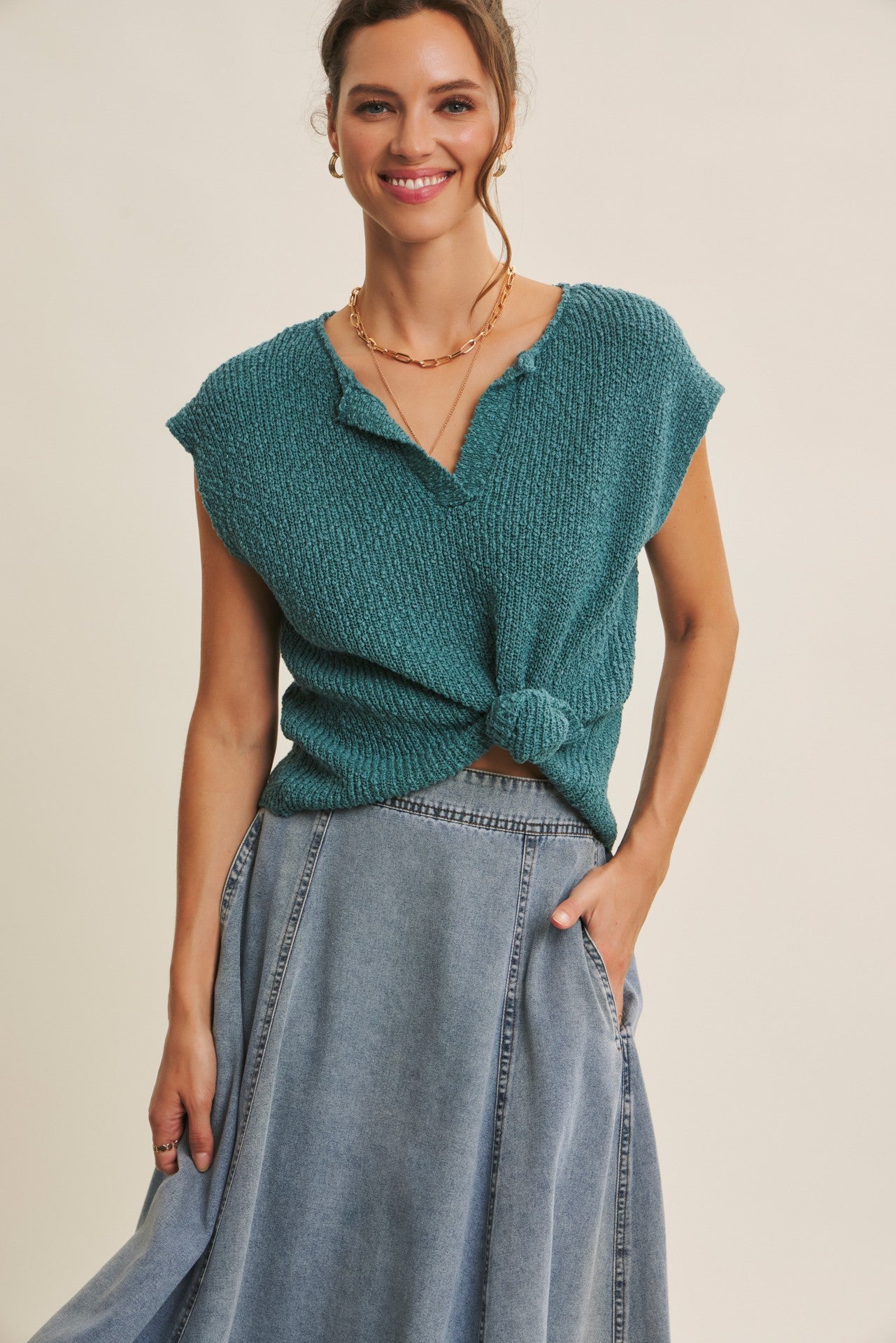 SLUB SWEATER DUSTY TEAL