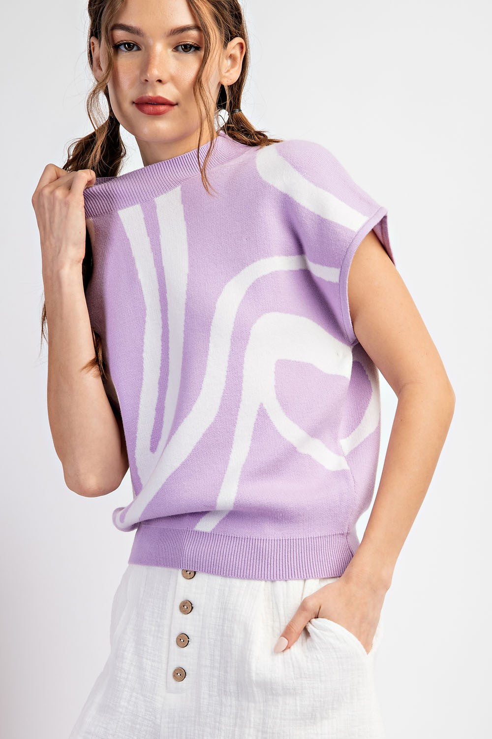 SWIRL MOCK NECK KNIT TOP