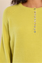 LIME GREEN HALF BUTTON KNITTED SWEATER