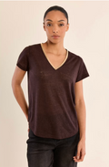 BROWN GOLD TRIM SHORT SLEEVE TOP