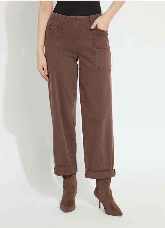 LYSSE PENELOPE CURVED CUFFED PANT--ANTIQUE WASH COCOA