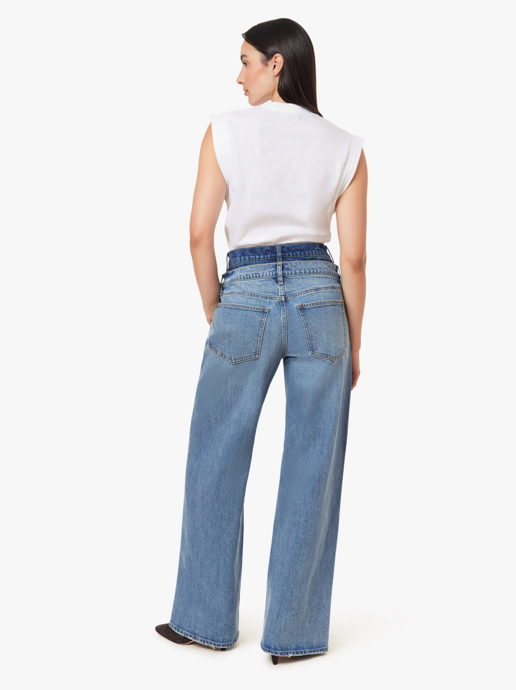 GEMMA DOUBLE WAISTBAND DETAIL WIDE LEG JEAN