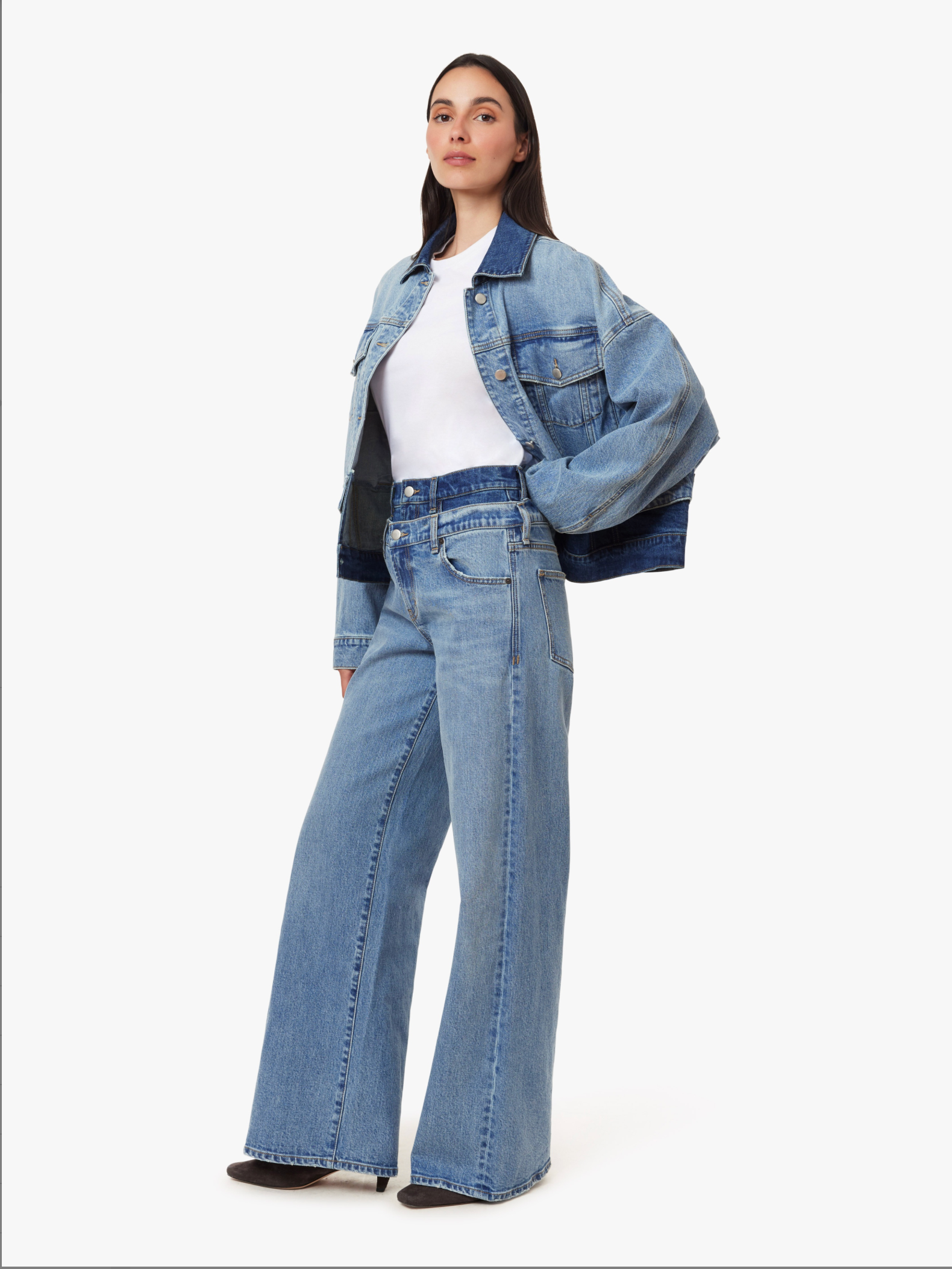 GEMMA DOUBLE WAISTBAND DETAIL WIDE LEG JEAN