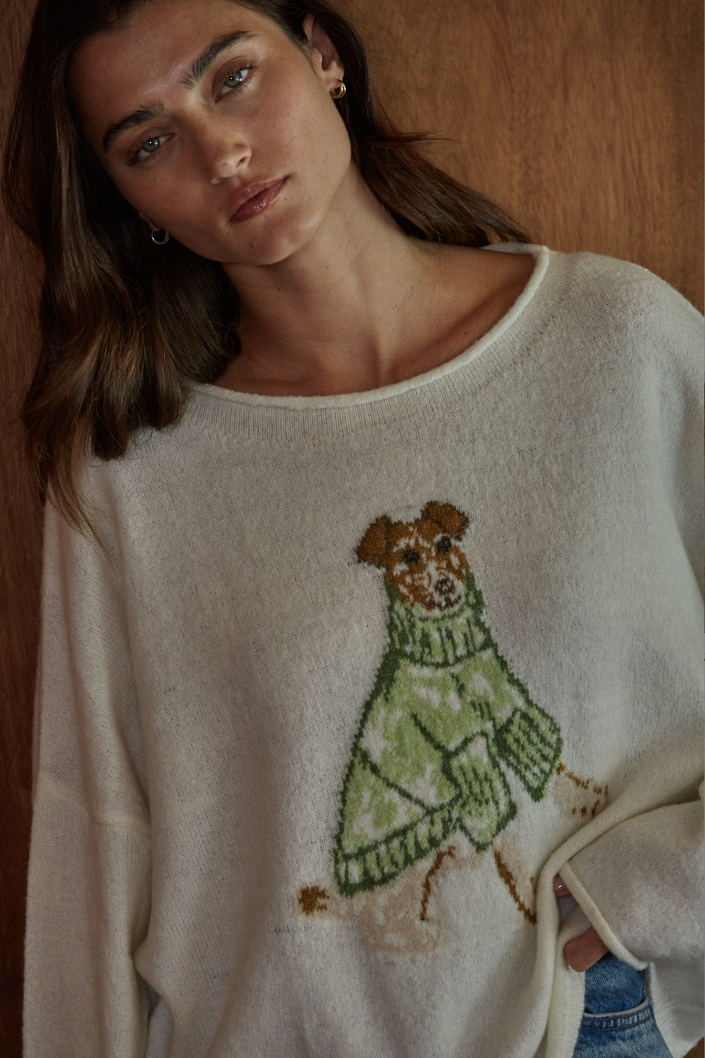 LITTLE FRIENDS GREEN KNIT DOG SWEATER