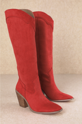 CLASSY RED CHUNK SUEDE HEEL BOOT