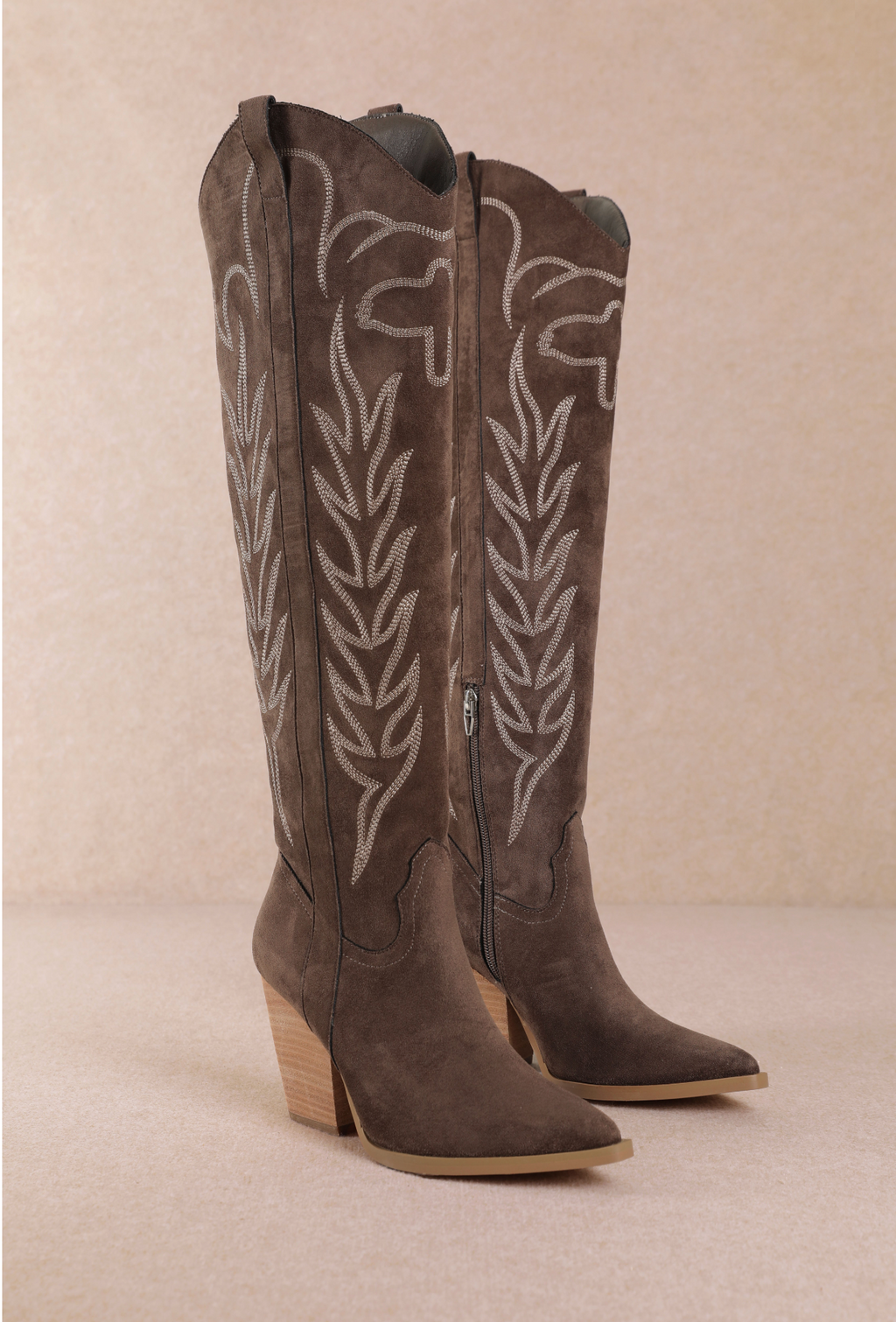 CELINA WESTERN EMBROIDERED TALL BOOT DARK GREY