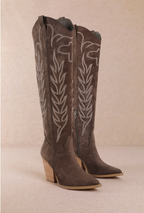 CELINA WESTERN EMBROIDERED TALL BOOT DARK GREY