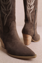 CELINA WESTERN EMBROIDERED TALL BOOT DARK GREY